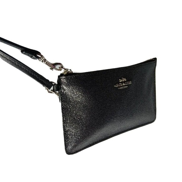 Coach F64585 Wristlet Metallic Black Glitter  Wallet Coach & Horses Logo Clutch - Picture 4 of 9